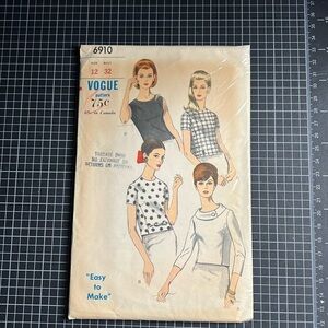 Vogue sewing pattern 6910, Misses size 12, bust 32.  Vintage, 4 versions, top.